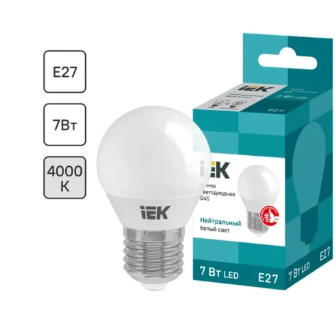 Лампа светодиодная IEK Шар G45 E27 7 Вт 230 В 4000 К свет холодный белый LLE-G45-7-230-40-E27