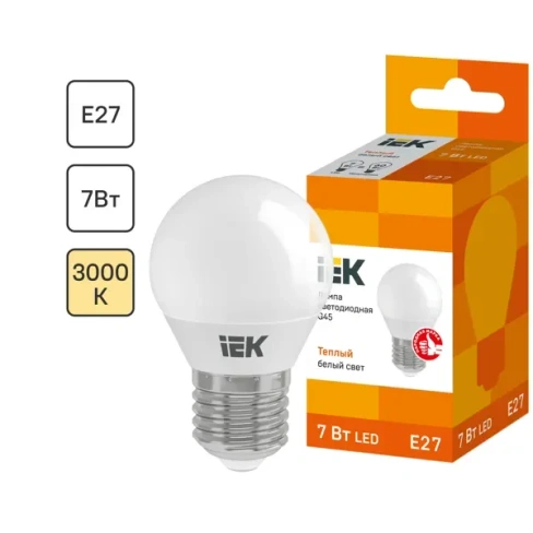 Лампа светодиодная IEK Шар G45 E27 7 Вт 230 В 3000 К свет тёплый белый LLE-G45-7-230-30-E27