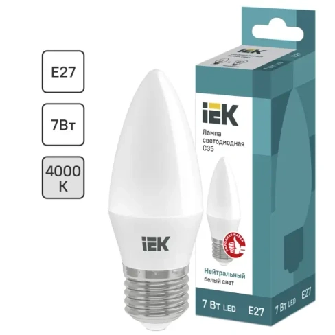 Лампа светодиодная IEK свеча Е27 7 Вт 4000 К свет холодный белый None