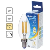 Лампа светодиодная филаментная Airdim форма свеча E14 5 Вт 500 Лм свет тёплый UNIEL None