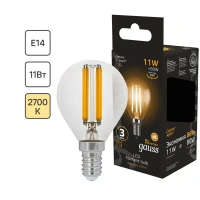Лампа светодиодная Gauss LED Filament E14 11 Вт шар прозрачный 720 лм, тёплый белый свет GAUSS gauss Filament