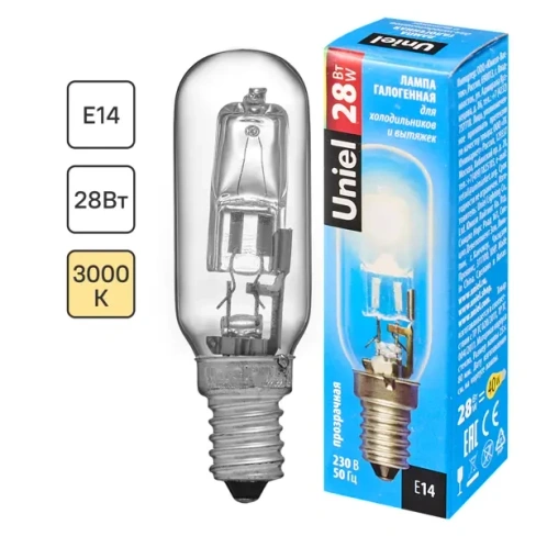 Лампа галогеновая для вытяжки/холодильника E14 28 Вт прозрачная 420 лм, теплый белый свет UNIEL None