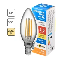 Лампа светодиодная Volpe E14 210-240 В 5.5 Вт свеча прозрачная 500 лм теплый белый свет VOLPE None