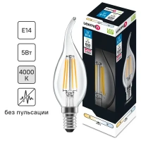 Лампа светодиодная Lexman E14 220-240 В 5 Вт свеча на ветру прозрачная 600 лм нейтральный белый свет LEXMAN None