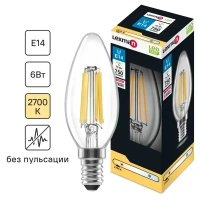 Лампа светодиодная Lexman E14 220-240 В 6 Вт свеча прозрачная 750 лм теплый белый свет LEXMAN None