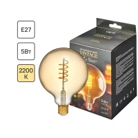 Лампа светодиодная филаментная Volpe G125 E27 220 В 5 Вт шар прозрачный с золотистым напылением 470 лм, теплый белый све