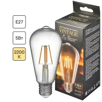 Лампа светодиодная филаментная Volpe E27 220 В 5 Вт конус прозрачный 470 лм, теплый белый свет VOLPE LED-ST64-5W/CLEAR/E