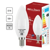 Лампа светодиодная Bellight Е14 свеча 5 Вт 470 Лм нейтральный белый свет BELLIGHT Л-па LED Свеча Е14 5W 470Lm бел Bellig