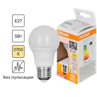 Лампа светодиодная Osram груша 6 Вт 470Лм E27 теплый белый свет OSRAM Лам LED OSRAM груша 5Вт,470Лм,E27,2700
