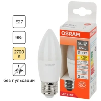 Лампа светодиодная Osram свеча 9Вт 806Лм E27 теплый белый свет OSRAM Лам LED OSRAM свеча 9Вт,806Лм,E27,2700