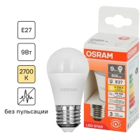 Лампа светодиодная Osram шар 9Вт 806Лм E27 теплый белый свет OSRAM Лам LED OSRAM шар 9Вт,806Лм,E27,2700