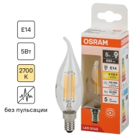 Лампа светодиодная Osram ВА E14 220/240 В 5 Вт свеча 600 лм теплый белый свет OSRAM лампочка