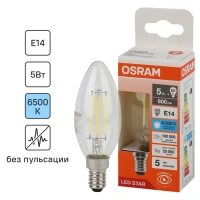 Лампа светодиодная Osram B E14 220/240 В 5 Вт свеча 600 лм холодный белый свет OSRAM лампочка