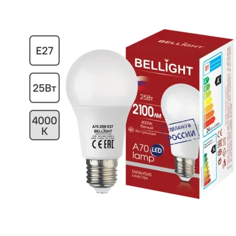 Лампа светодиодная Bellight E27 220-240 В 25 Вт груша 2100 лм белый цвет света BELLIGHT Л-па LED A70 Е27 25W 2100Lm бел