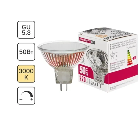 Лампа галогеновая Онлайт JCDR GU5.3 230 В 50 Вт спот 560 Лм теплый белый свет для диммера ОНЛАЙТ