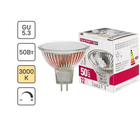 Лампа галогеновая Онлайт MR16 GU5.3 12 В 50 Вт спот 560 Лм теплый белый свет для диммера ОНЛАЙТ