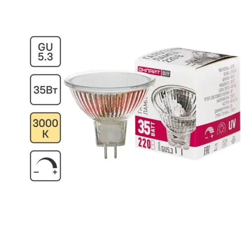 Лампа галогеновая Онлайт JCDR GU5.3 230 В 35 Вт спот 430 Лм теплый белый свет для диммера ОНЛАЙТ