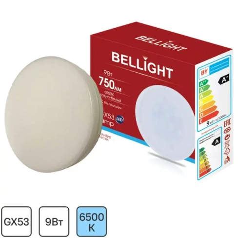 Лампа светодиодная Bellight GX53 220-240 В 9 Вт диск 750 лм холодный белый свет BELLIGHT Л-па LED GX53 9W 750Lm х-бел Be