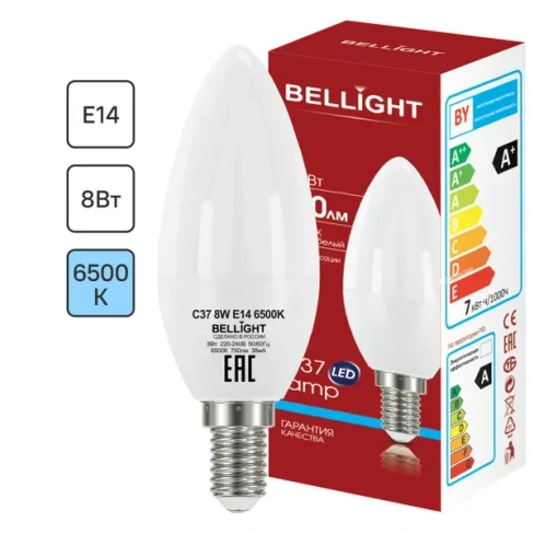 Лампа светодиодная Bellight Е14 175-250 В 8 Вт свеча 750 лм холодный белый свет BELLIGHT Л-па LED свеча Е14 8W 750Lm х-б