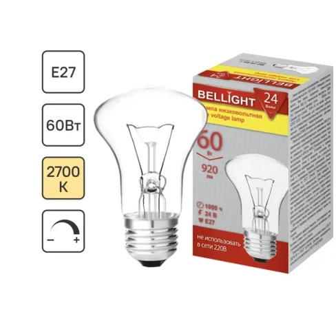 Лампа накаливания Bellight E27 24 В 60 Вт гриб 920 лм теплый белый цвет света для диммера BELLIGHT 86170847