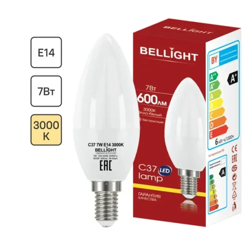 Лампа светодиодная Bellight E14 220-240 В 7 Вт свеча 600 лм теплый белый цвет света BELLIGHT 86170883