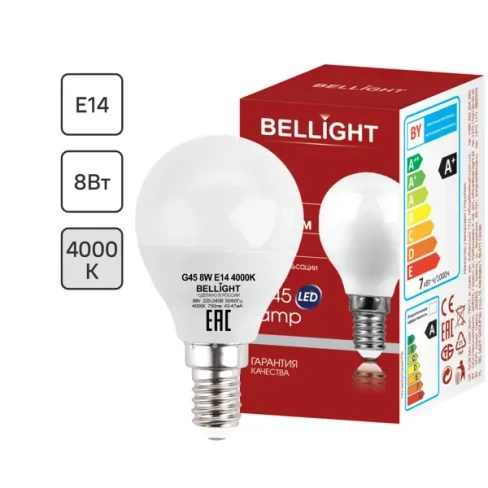 Лампа светодиодная Bellight E14 175-250 В 8 Вт шар 750 лм нейтральный белый цвет света BELLIGHT 86170873