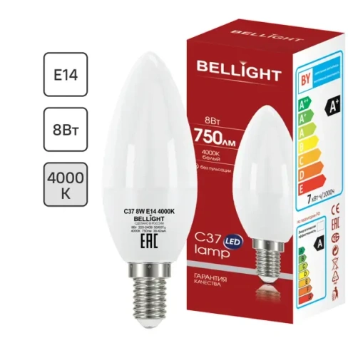Лампа светодиодная Bellight E14 175-250 В 8 Вт свеча 750 лм нейтральный белый цвет света BELLIGHT 86170885
