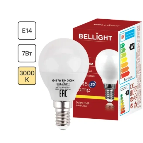 Лампа светодиодная Bellight E14 220-240 В 7 Вт шар 600 лм теплый белый цвет света BELLIGHT 86170871
