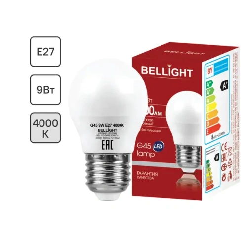 Лампа светодиодная Bellight E27 175-250 В 9 Вт шар 1000 лм нейтральный белый цвет света BELLIGHT 86170855