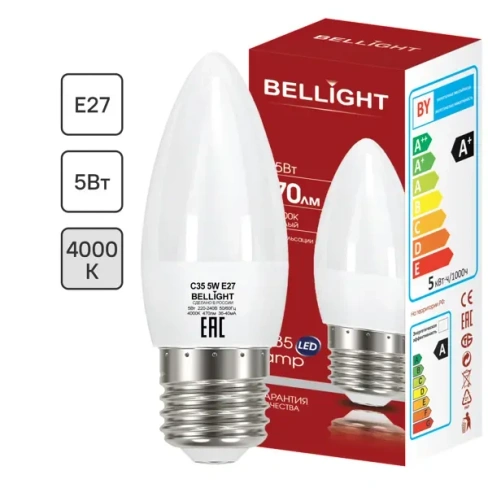 Лампа светодиодная Bellight E27 220-240 В 5 Вт свеча 470 лм нейтральный белый цвет света BELLIGHT 86170857