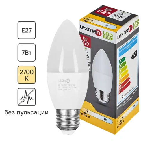 Лампа светодиодная Lexman E27 175-250 В 7 Вт свеча 750 лм теплый белый свет LEXMAN None