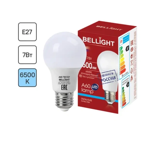 Лампа светодиодная Bellight Е27 220-240 В 7 Вт груша 600 лм холодный белый цвет света BELLIGHT LED A60 Е27 7W 600Lm 6500