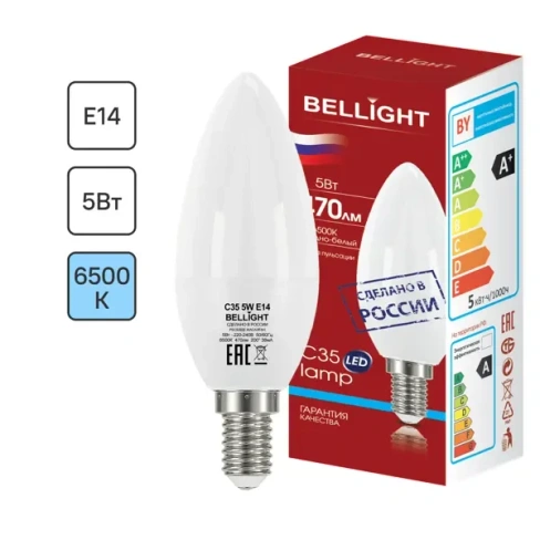 Лампа светодиодная Bellight Е14 220-240 В 5 Вт свеча 470 лм холодный белый цвет света BELLIGHT LED C37 Е14 5W 470Lm 6500