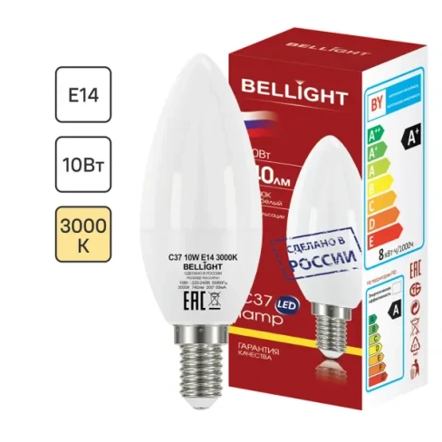 Лампа светодиодная Bellight Е14 220-240 В 10 Вт свеча 740 лм теплый белый цвет света BELLIGHT LED C37 Е14 10W 3000K Bell