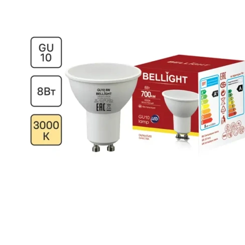 Лампа светодиодная Bellight GU10 220-240 В 8 Вт спот 700 лм теплый белый цвет света BELLIGHT LED GU10 8W 700Lm 3000K Bel