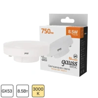 Лампа светодиодная Gauss GX53 170-240 В 8.5 Вт круг матовая 750 лм теплый белый свет GAUSS None
