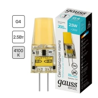 Лампа светодиодная Gauss G4 12 В 2.5 Вт капсула прозрачная 200 лм нейтральный белый свет GAUSS None