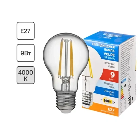 Лампа светодиодная Volpe LEDF E27 220-240 В 9 Вт груша прозрачная 1000 лм нейтральный белый свет VOLPE None