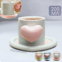 Кружка Сердце (N 3) серая 200 мл Эврика, чашка с блюдцем и объемной ручкой, подарочная, женская, чайная пара на 14 февра