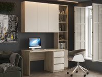 Комплект офисной мебели Бостон (стеллаж+стол+шкаф) Дуб Крафт серый / Кашемир