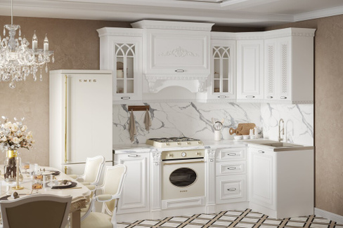 Кухонный гарнитур Монако угловая 2,40х1,20 Белый Мрамор Белый 38 мм