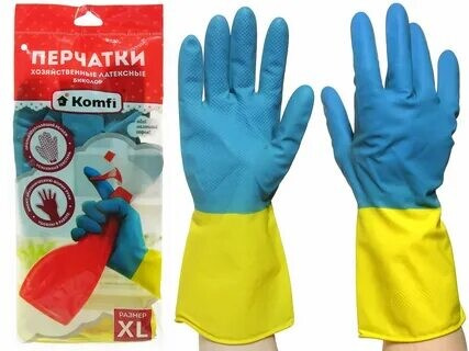 Перчатки хозяйственные, размер M "Komfi" синий+желтый