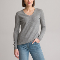 Пуловер с V-образным вырезом из тонкого трикотажа 100 кашемир 42/44 (FR) - 48/50 (RUS) серый