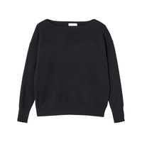 Пуловер с вырезом-лодочкой из кашемира тонкий трикотаж M черный
