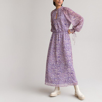 Платье длинное с воротником-стойкой и напускными рукавами с принтом 42 фиолетовый