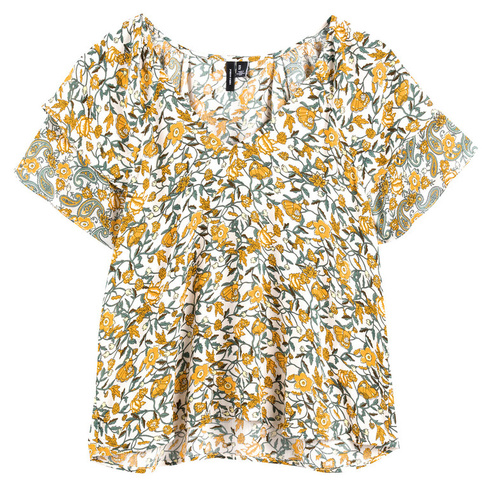 Блузка с V-образным вырезом цветочным рисунком и короткими рукавами XS желтый