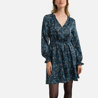 Платье с принтом и V-образным вырезом 42 синий