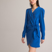 Платье короткое с запахом длинные рукава 50 синий