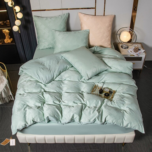 Комплект постельного белья Сатин Жаккард на резинке GCR007 СИТРЕЙД двуспальный наволочки 50x70 2 шт