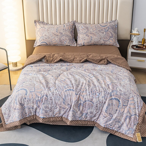 Комплект постельного белья Сатин с Одеялом 100% хлопок на резинке OBR139 СИТРЕЙД Евро наволочки 50x70 2 шт